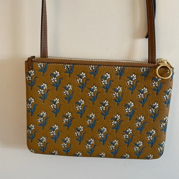 Tory Burch off White and Brown Crossbody Bag with Gold Logo - Picture 3 of 10